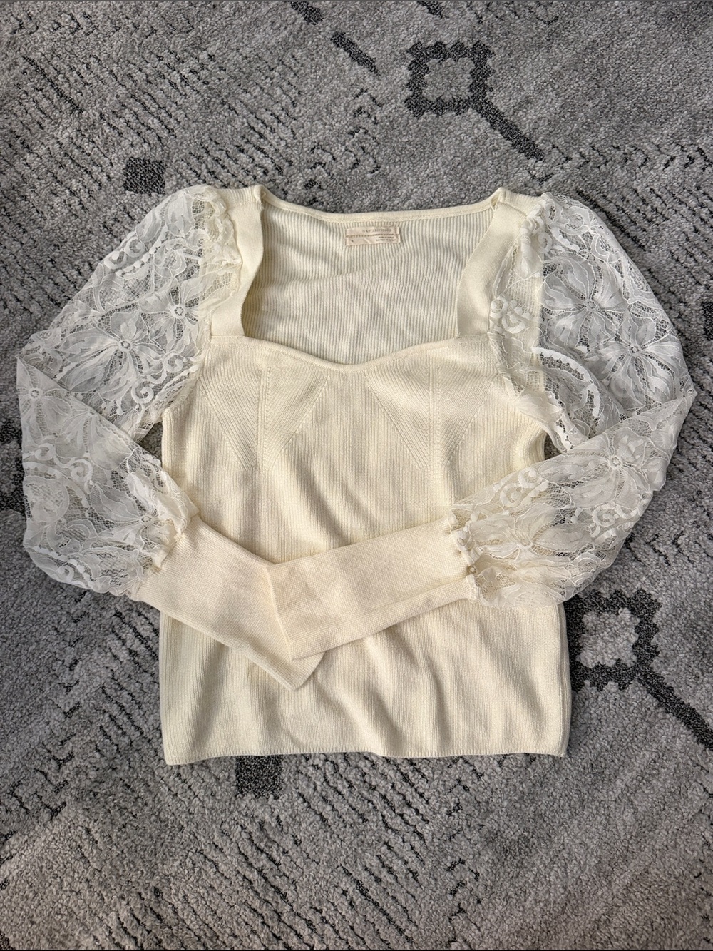Anthropologie Cream Ribbed Knit Top